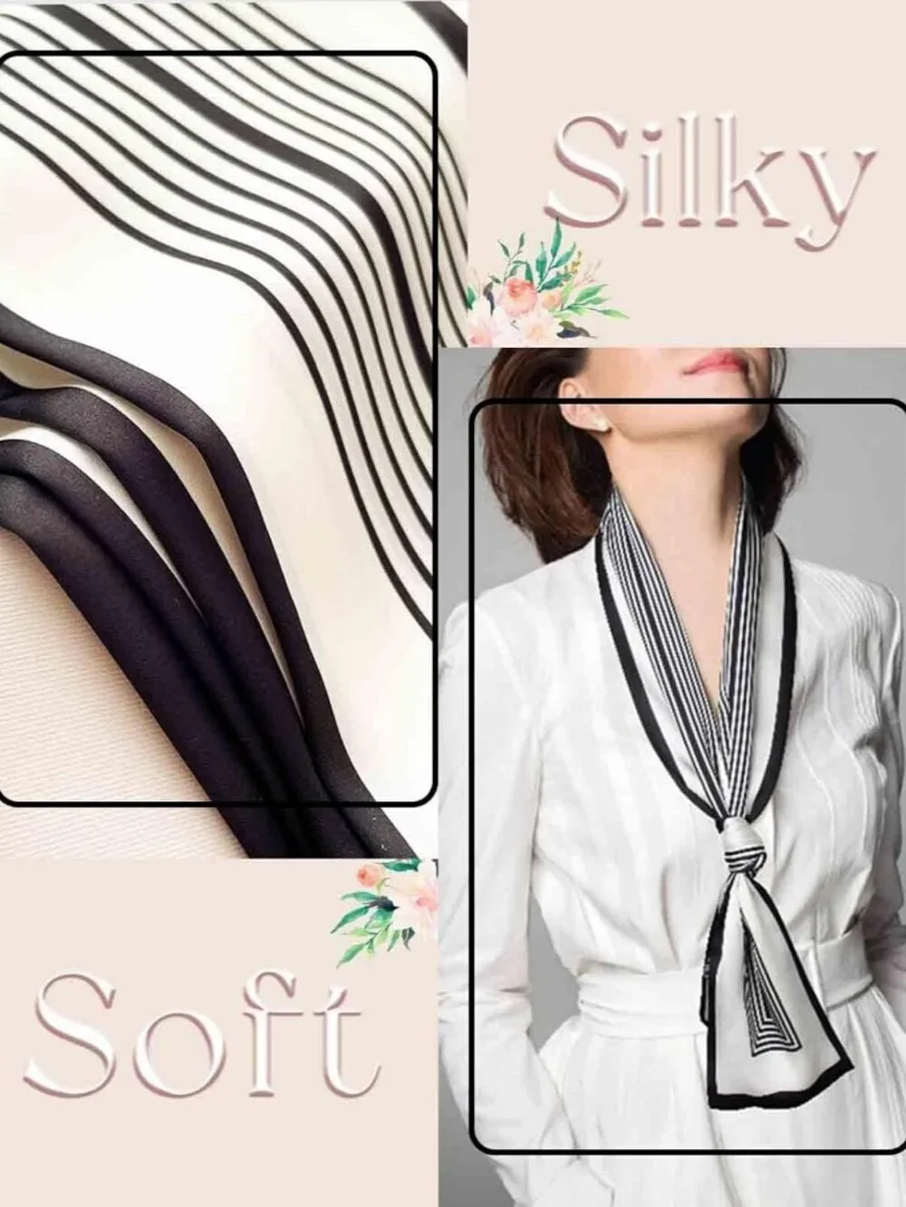 Women's Black White Vertical  Fashion Elegant Oblique Angle  Scarves Bag Scarfs